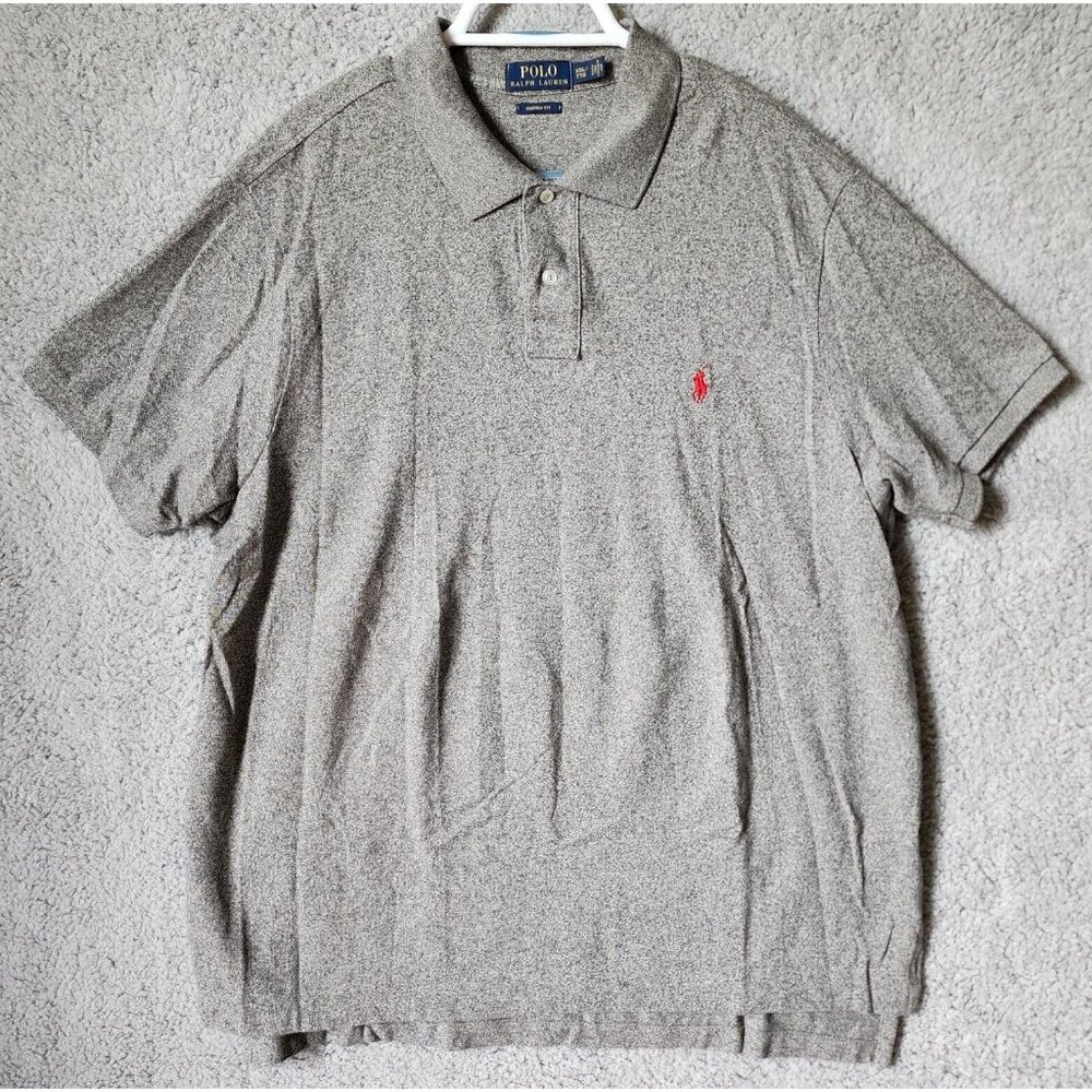 Polo Ralph Lauren Custom Fit Gray Polo Shirt Red Pony Logo Size XXL 100% Cotton